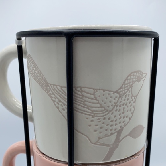 Set of 4 cups in wire holder birds pastel - Picture 2 of 6